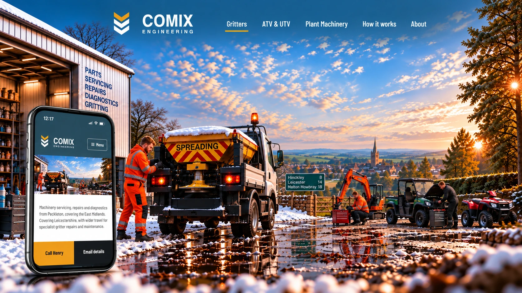 The Comix Engineering website homepage on desktop, with the mobile version shown alongside